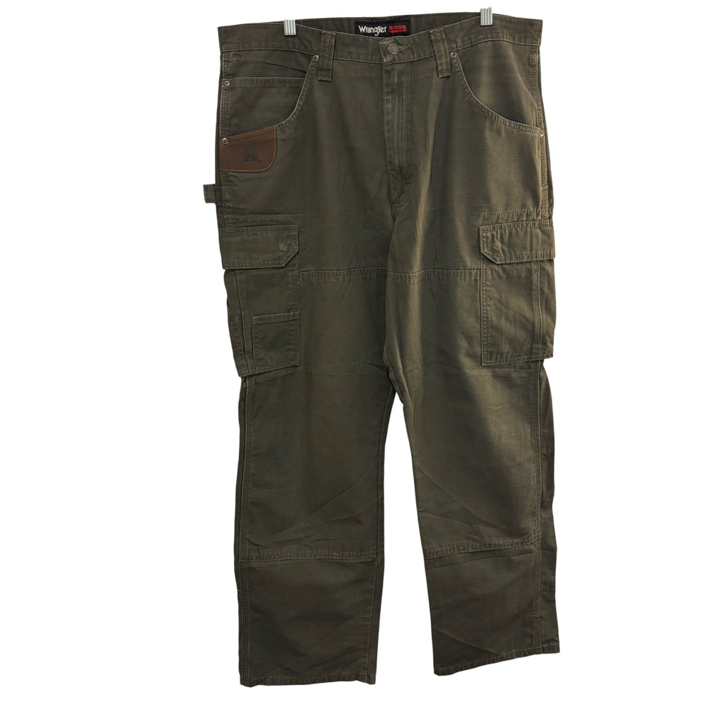 Wrangler Riggs Workwear Pants Mens 36x32 Green Ripstop Cargo Carpenter Utility